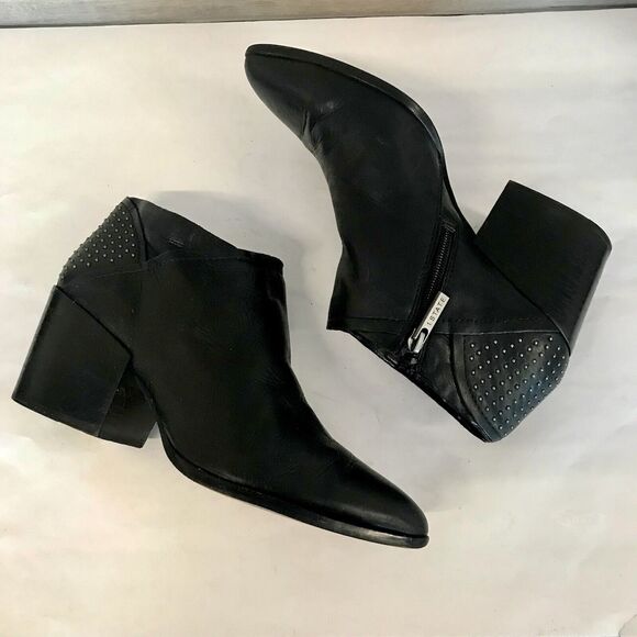 1.State Jelin Black Leather Ankle Studded Boots Block Heel Pointed Toe Women’s 9 - Picture 16 of 16